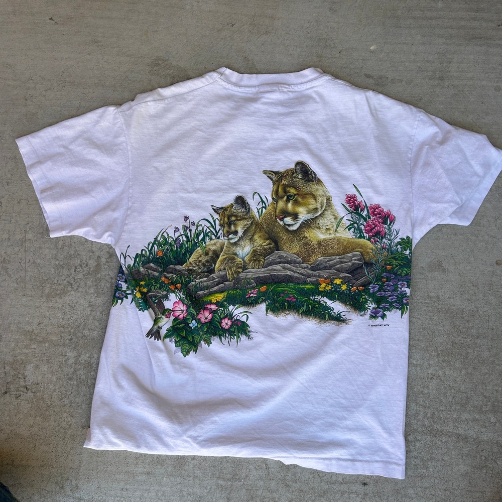 Vintage 90s Mountain Lion Nature Graphic T-Shirt XL White Anvil Single Stitch - Picture 2 of 6